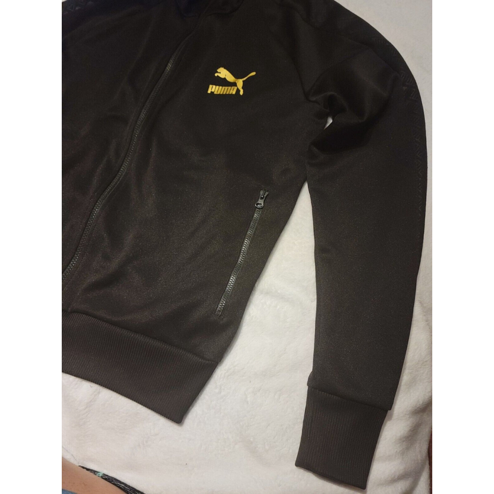 Puma T7 Black Track Jacket Full Zip Gold Foil Branding Front Zipper Pockets Rare - Picture 3 of 16